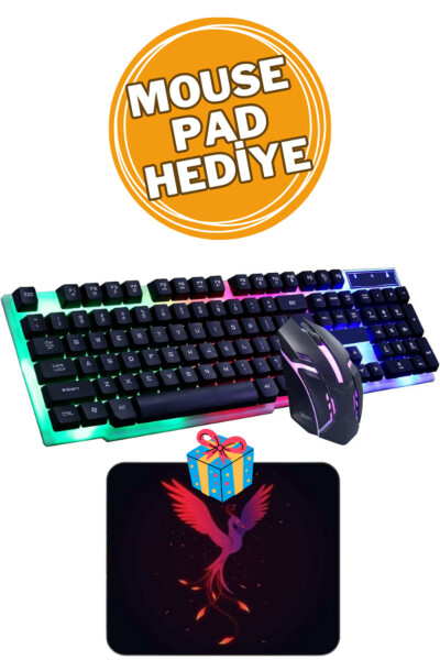 3in1 Oyuncu Klavye Mouse Mause Pad Seti Kablolu Rgb Aydınlatmalı Set