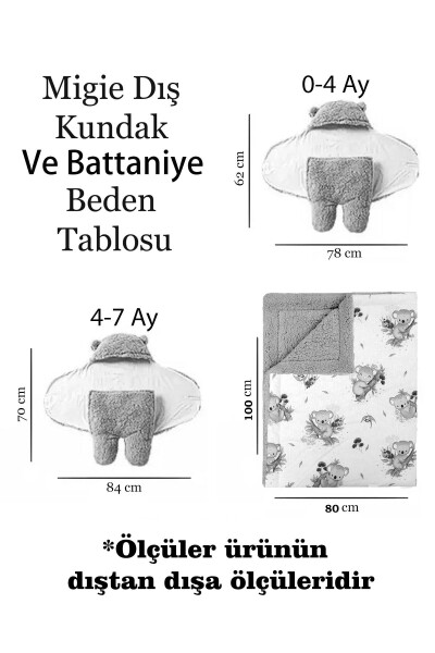 0-4 Ay Bebek Dış Kundak Uyku Tulumu Kıvırcık Wellsoft Peluş Gri - 4