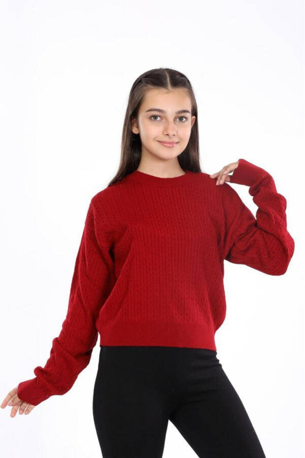 0 neck braid patterned girls sweater - 1