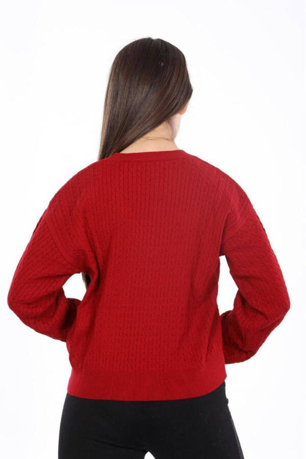 0 neck braid patterned girls sweater - 4