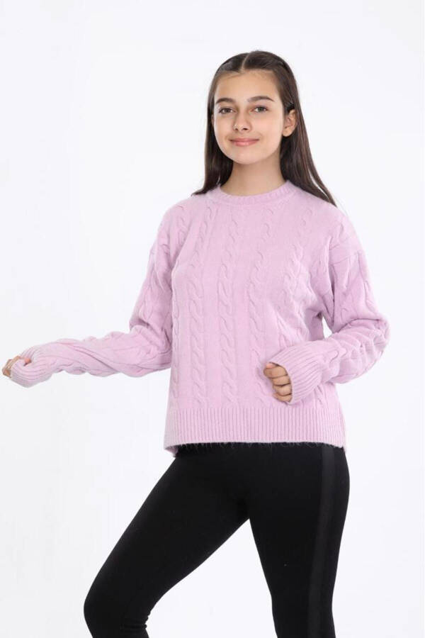 0 neck hair braid patterned girls sweater - 1