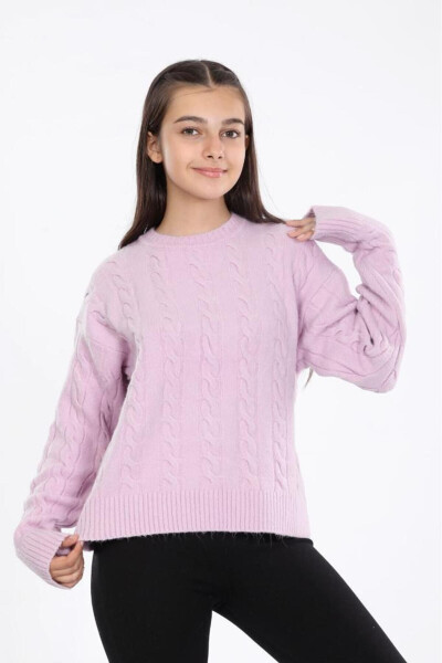 0 neck hair braid patterned girls sweater - 4