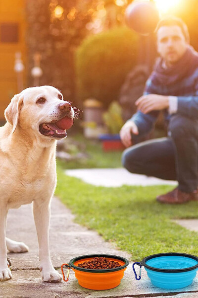 1 Adet Taşınabilir Silikon Katlanabilir Evcil Hayvan Kedi Köpek Pratik Mama ve Su Kabı Asma Aparatlı - 6