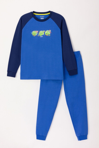 10-16 Yaş Erkek Çocuk Pijama-Plk - 875-Mavi - 12