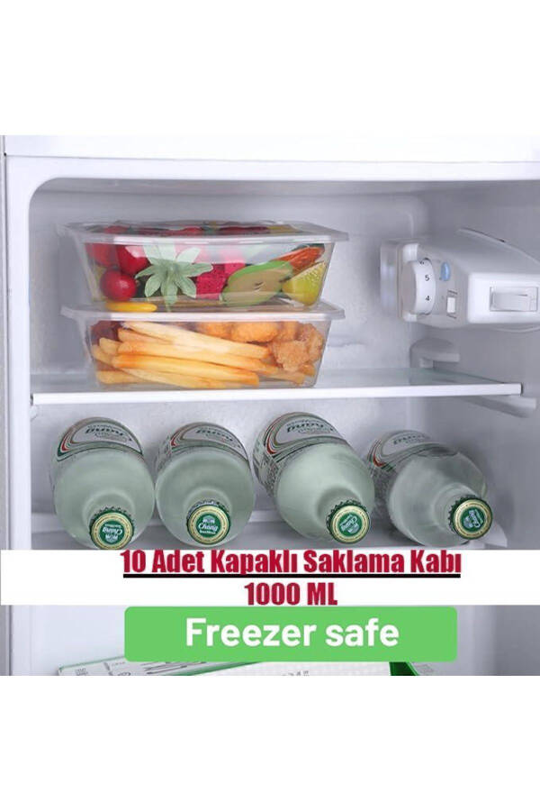 10 Adet Kapaklı Derin Dondurucuya Mikrodalgaya Uygun Sızdırmaz Saklama Kabı 1 Litre - 2