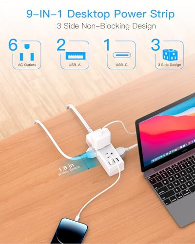 10 futli ko'p rozetkali uzatma simi, tekis vilka bilan jihozlangan tarmoq himoyachisi, 10 fut uzunlikdagi sim, 6 rozetka 3 USB port (1 USB C), sayohat, kollej, yotoqxonaga mo'ljallangan ko'p rozetkali devor vilkasi - 3