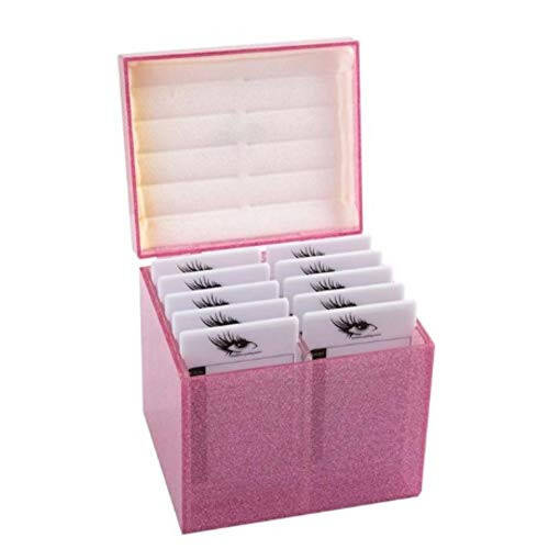 10 Layers Acrylic Eyelash Storage Box, Eyelash Holder Extension Tool, Makeup Organizer False Eyelashes Glue Pallet Holder, Grafting Eye lashes Close-Packed Display with 10 Pallets (pink) - 1