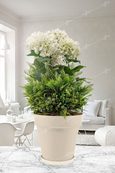 10 Liter Matte White Plate with Grill Decorative Plastic Insulation Flower Pot No. 5 Ø28x26cm - 6