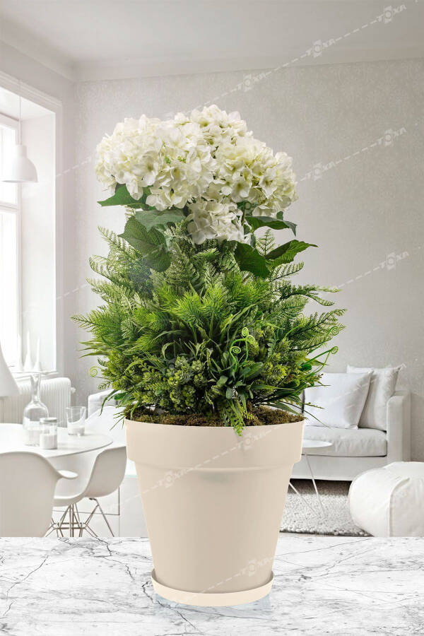 10 Liter Matte White Plate with Grill Decorative Plastic Insulation Flower Pot No. 5 Ø28x26cm - 1