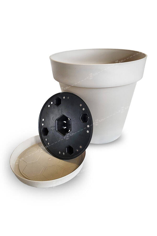 10 Liter Matte White Plate with Grill Decorative Plastic Insulation Flower Pot No. 5 Ø28x26cm - 4