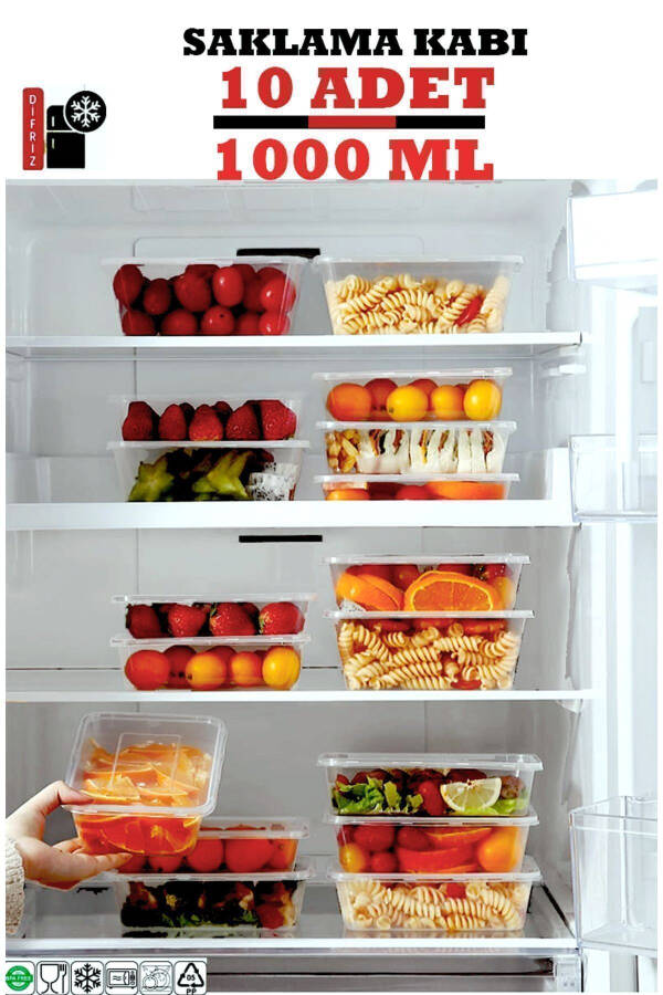 10 Pack Deep Freezer Microwave Safe Leakproof Storage Containers 1 Liter - 1