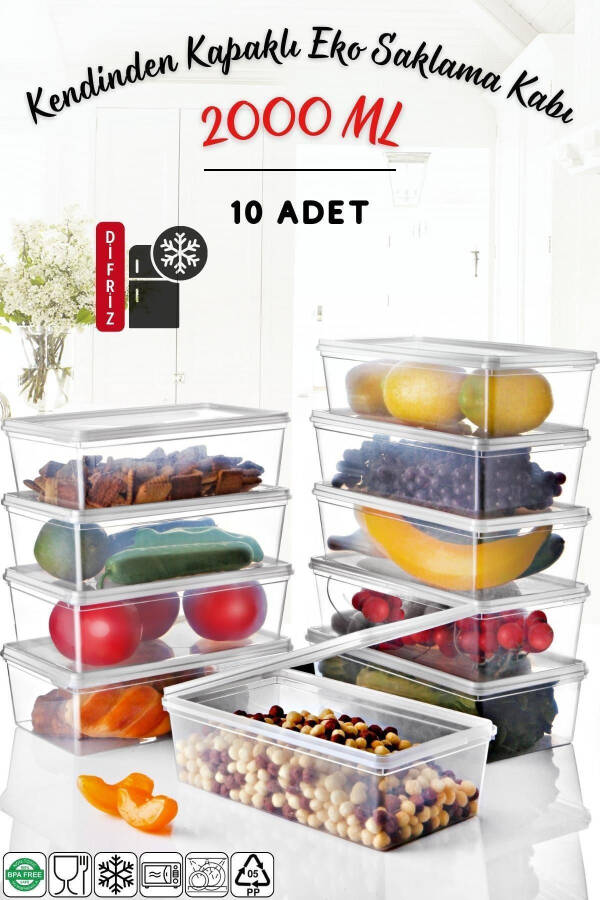 10 Pack Freezer-Safe Storage Containers with Lids, 2 Liter - 1