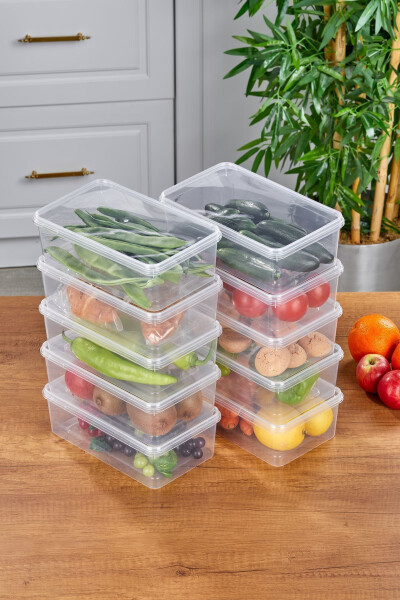 10 Pack Refrigerator Organizer Self-Closing Microwave & Freezer Safe 2000 ML Rectangular Storage Container - 9