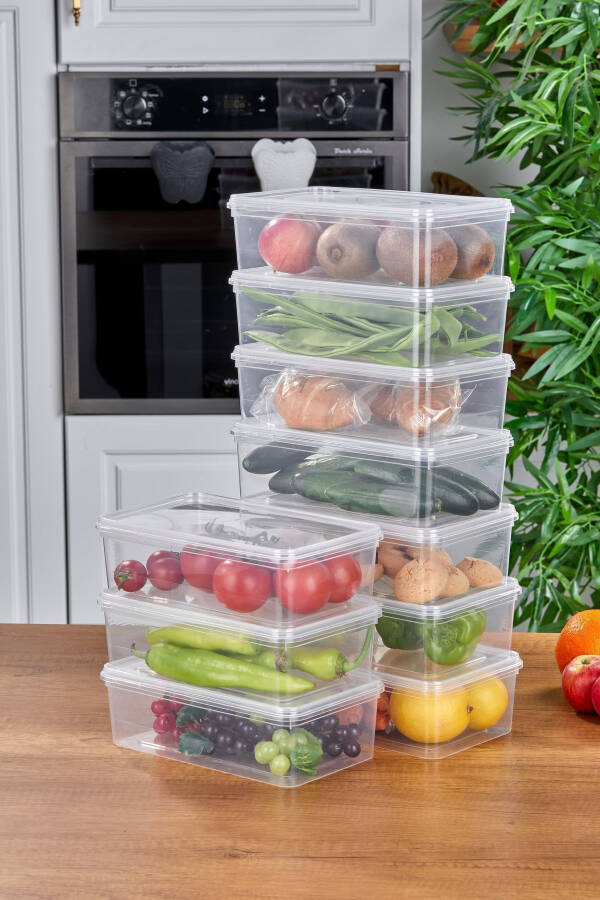 10 Pack Refrigerator Organizer Self-Closing Microwave & Freezer Safe 2000 ML Rectangular Storage Container - 13