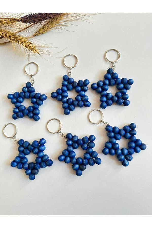 10 pcs Blue Wooden Bead Star Keychain/ Engagement Proposal Henna Birthday Maulud Gift - 3