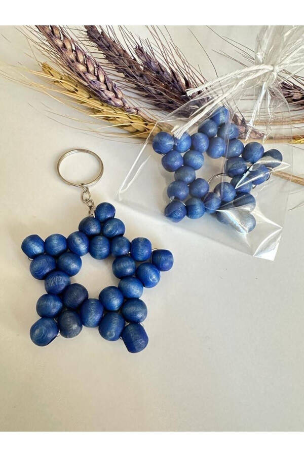 10 pcs Blue Wooden Bead Star Keychain/ Engagement Proposal Henna Birthday Maulud Gift - 1