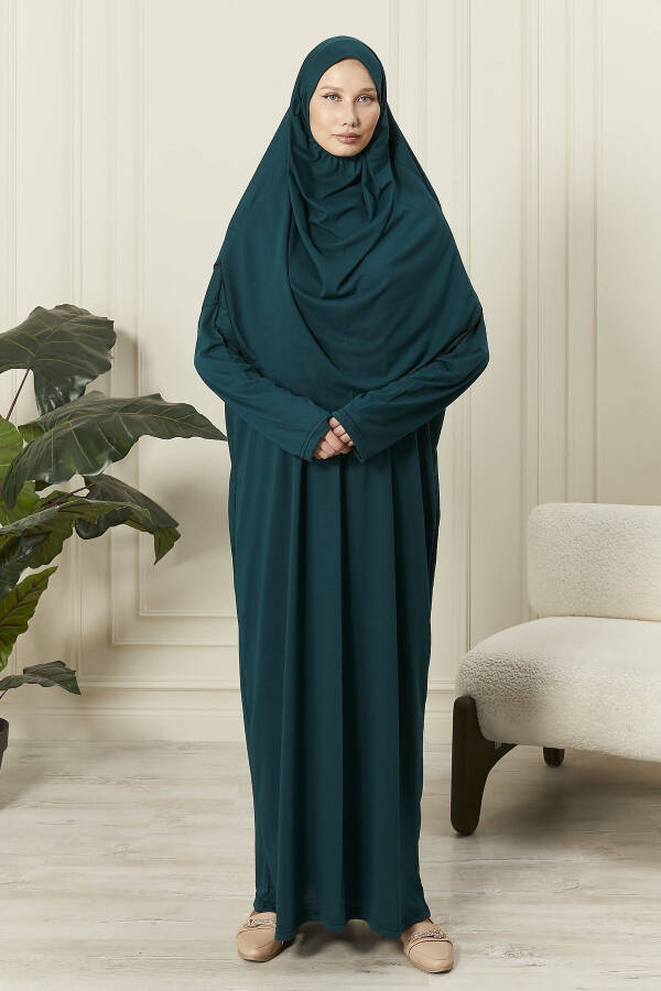 100% Cotton 50-56 Sizes Prayer Dress with Integrated Headscarf - 2