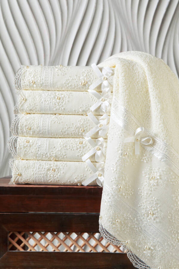 100% Cotton Beaded Lace Dowry Towel Set of 3 50x85 - 1