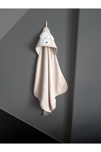 100% Cotton Beige Dog Pattern Embroidered Baby Towel Swaddle 75x75 cm - 2