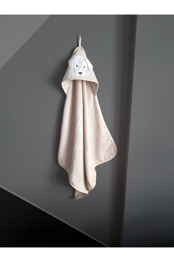 100% Cotton Beige Dog Pattern Embroidered Baby Towel Swaddle 75x75 cm - 2