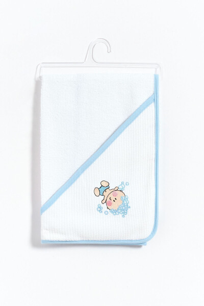 100% Cotton Blue Embroidered Baby Swaddle for Boys - White - 7