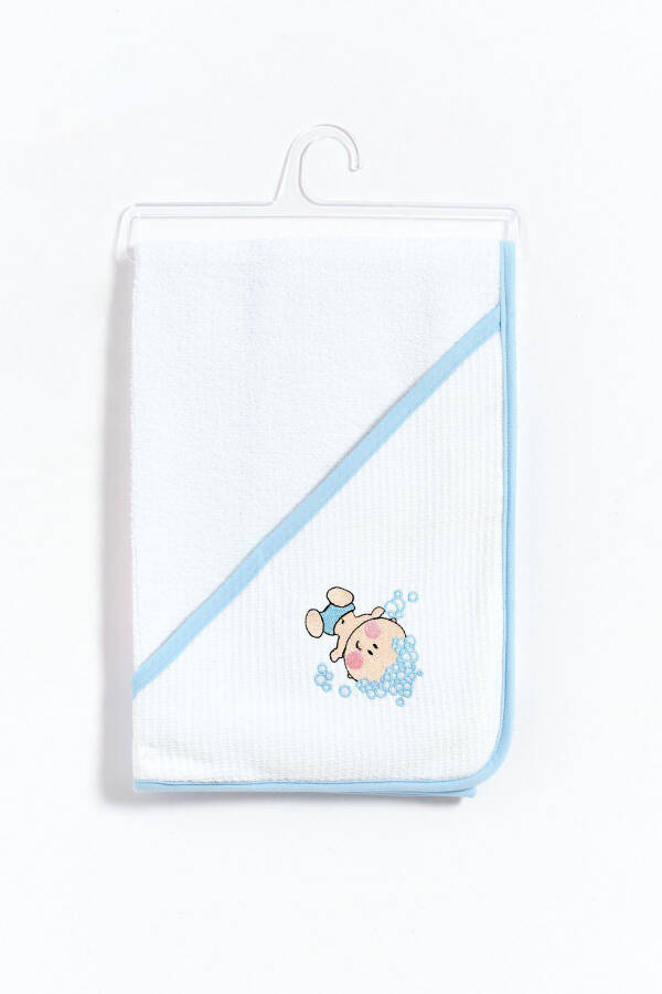 100% Cotton Blue Embroidered Baby Swaddle for Boys - White - 7