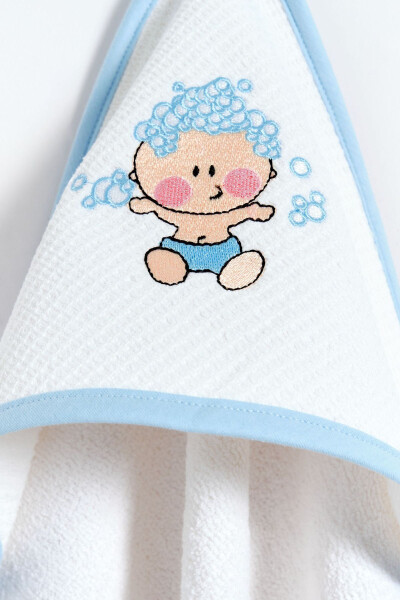 100% Cotton Blue Embroidered Baby Swaddle for Boys - White - 9