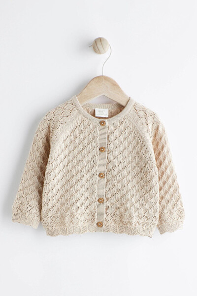 100% Cotton Cream Knit Baby Cardigan - 1