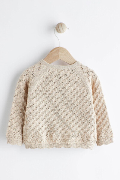 100% Cotton Cream Knit Baby Cardigan - 2