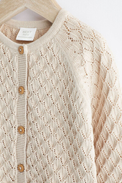 100% Cotton Cream Knit Baby Cardigan - 3