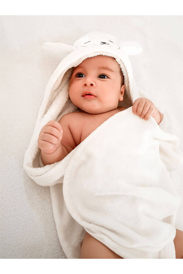 100% Cotton Cream Lamb Embroidered Baby Towel Swaddle 75x75cm - 2