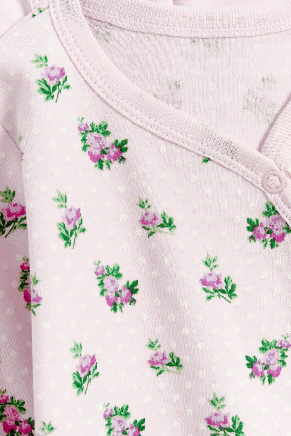 100% Cotton Floral Polka Dot Printed Footed 2-Piece Baby Girl Romper - Pink - 2