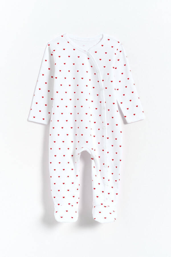 100% Cotton Heart Print Footed Baby Girl Romper - White - 4