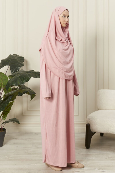 100% Cotton Penye Namaz Dress with Built-in Headscarf - 3