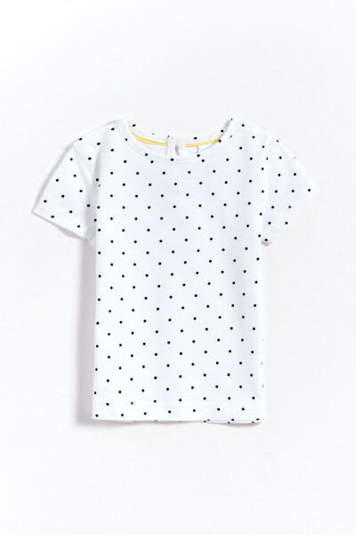 100% Cotton Polka Dot Ribbed Detail Baby Girl T-Shirt - White - 4