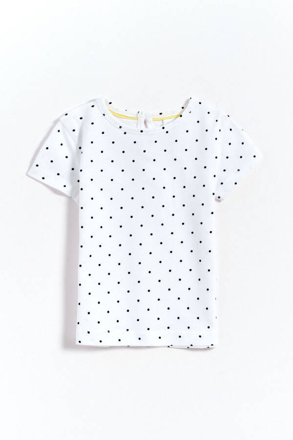 100% Cotton Polka Dot Ribbed Detail Baby Girl T-Shirt - White - 4