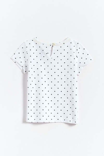 100% Cotton Polka Dot Ribbed Detail Baby Girl T-Shirt - White - 6