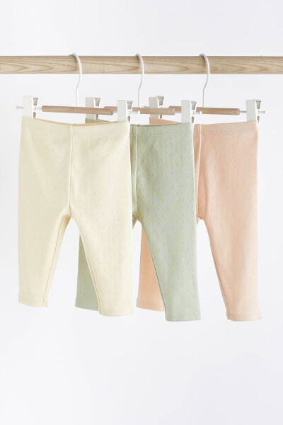 100% Cotton Sage Green Jacquard 3-Piece Leggings Set - 1