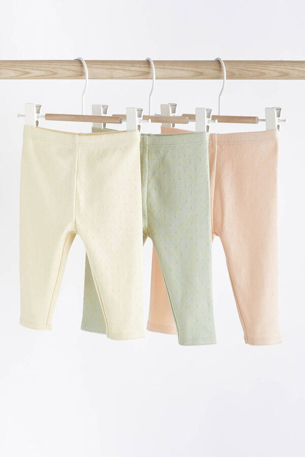 100% Cotton Sage Green Jacquard 3-Piece Leggings Set - 1