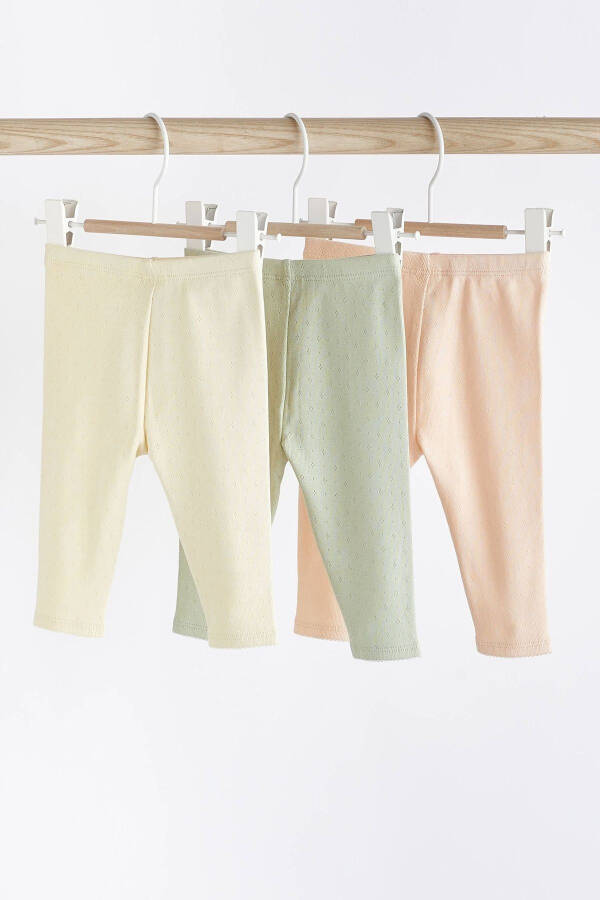 100% Cotton Sage Green Jacquard 3-Piece Leggings Set - 2