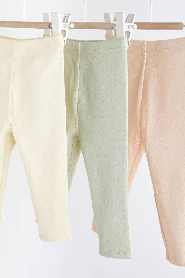 100% Cotton Sage Green Jacquard 3-Piece Leggings Set - 3