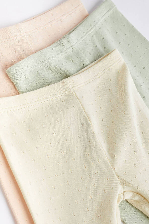 100% Cotton Sage Green Jacquard 3-Piece Leggings Set - 4