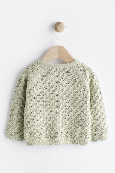 100% Cotton Sage Green Knit Baby Cardigan - 2