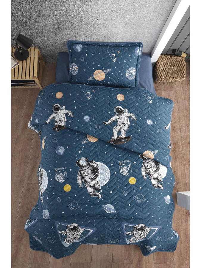 100% Cotton Single Bedspread Set Galaxy Navy - 6