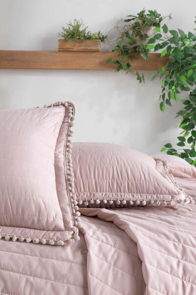 100% Cotton Single Bedspread Set with Pompoms - 8