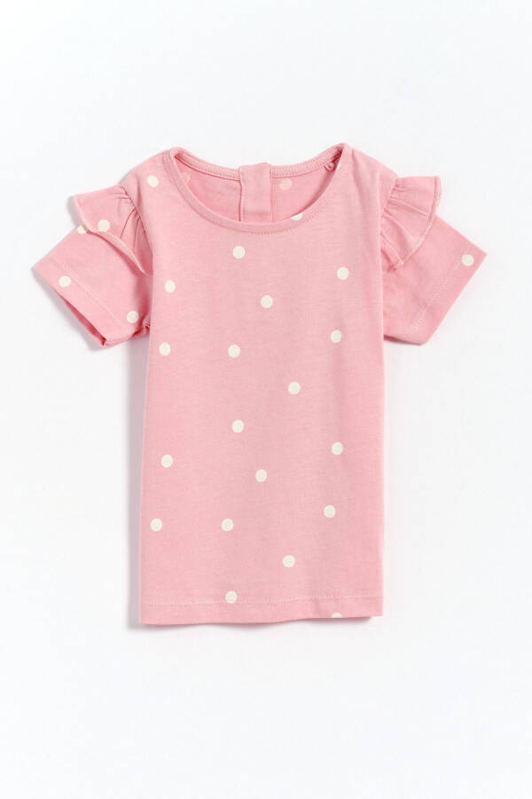 100% Cotton Sleeved Polka Dot Baby Girl T-Shirt - Pink - 4