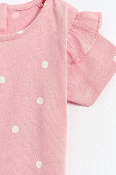 100% Cotton Sleeved Polka Dot Baby Girl T-Shirt - Pink - 5