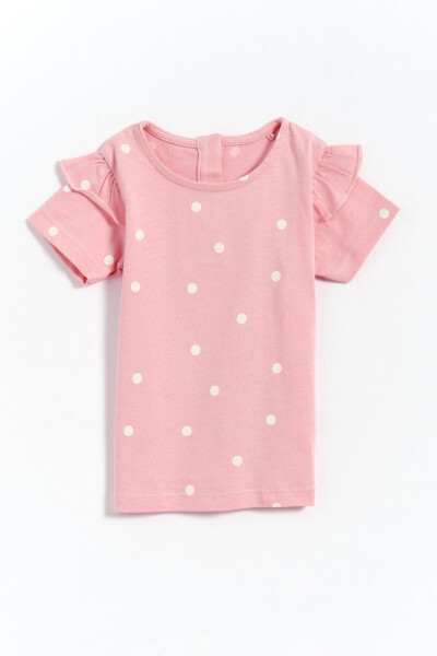 100% Cotton Sleeved Polka Dot Baby Girl T-Shirt - Pink - 1