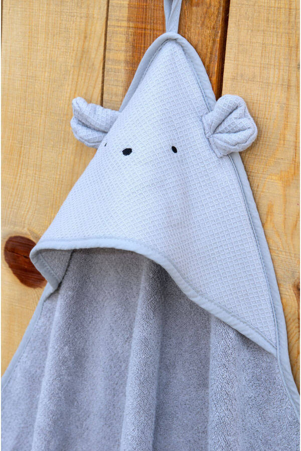 100% Cotton Special Fabric Baby Bath Wrap - Earflap - Grey - 1