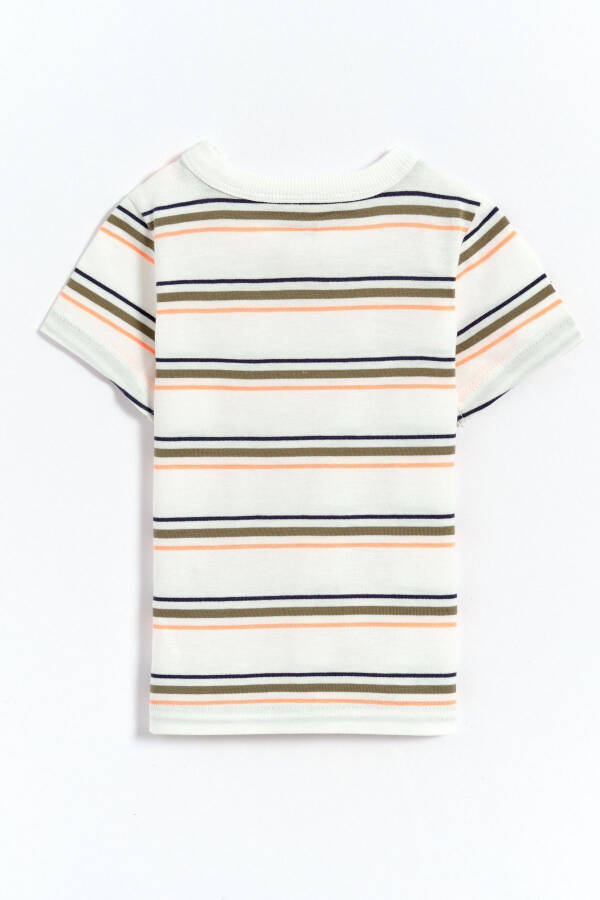 100% Cotton Striped Baby Boy T-Shirt with Snap Closure - White - 6